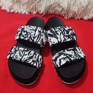Sorel Women's Roaming Two Black & White Zebra-Print Double Strap Slide Sandals